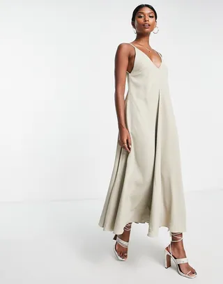ASOS EDITION v back satin cami midi dress in taupe
