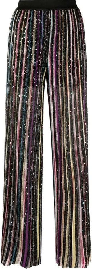Sequin-Embellished Striped Trousers