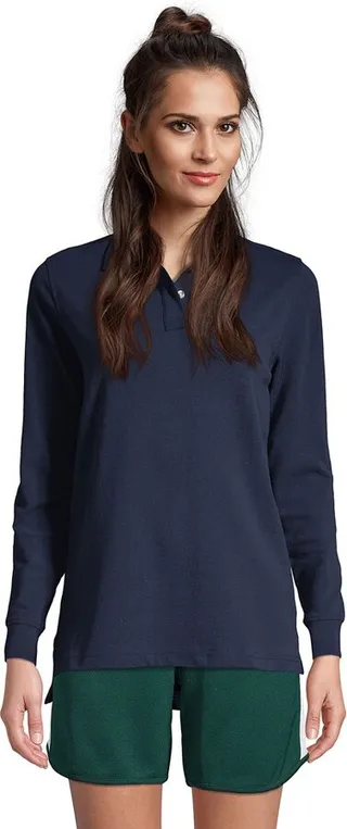 Lands' End School Uniform Women's Tall Long Sleeve Mesh Polo Shirt - Small Tall - Classic Navy