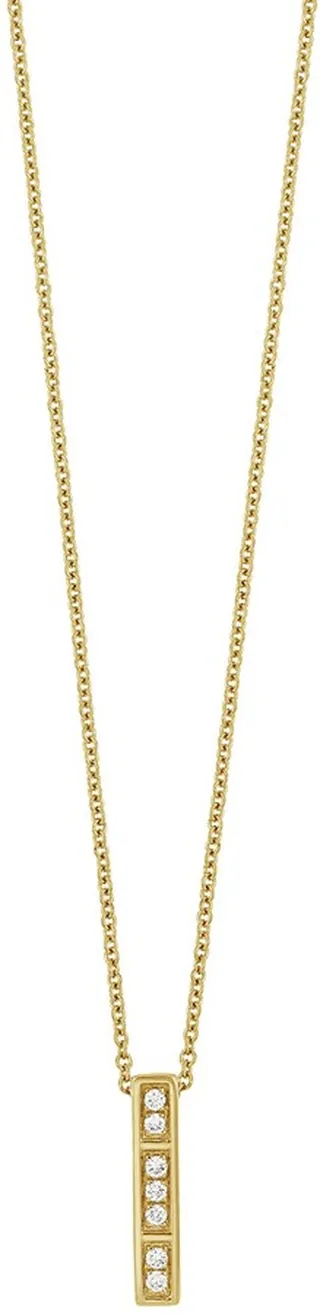 18K Gold Florentine Bar Diamond Pendant Necklace
