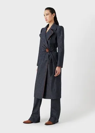 Giorgio Armani - 10 Corso Como single-breasted denim trench coat with leather details