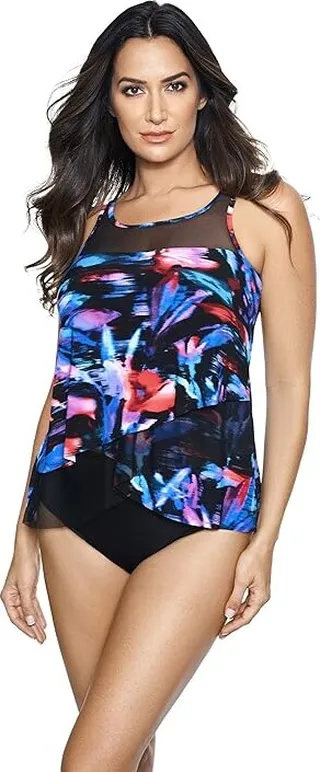 Miraclesuit Fuego Flora Mirage Tankini Top (Black Multi) Women's Swimwear