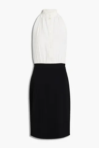 Bow-detailed cady and crepe de chine halterneck midi dress