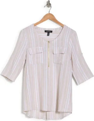 Half Zip Linen Blend Tunic Top