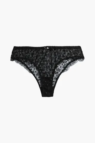 Dorotia lace-trimmed embroidered mesh low-rise briefs