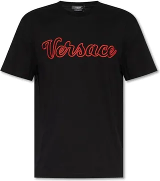 Versace Logo Embroidered Crewneck T-Shirt