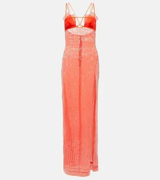 Tulle-trimmed sequined gown