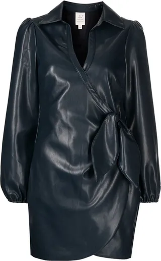 Coated-Finish Knotted Mini Dress