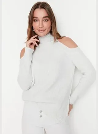 Ecru Glittery Window/Cut Out Detailed Knitwear Sweater TWOAW20XS0006