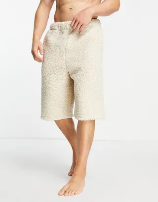 ASOS DESIGN lounge sherpa shorts in beige