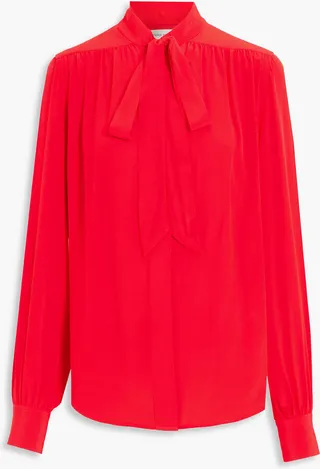 Pussy-bow silk crepe de chine blouse