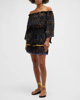 Viv Floral Embroidered Off-Shoulder Mini Dress