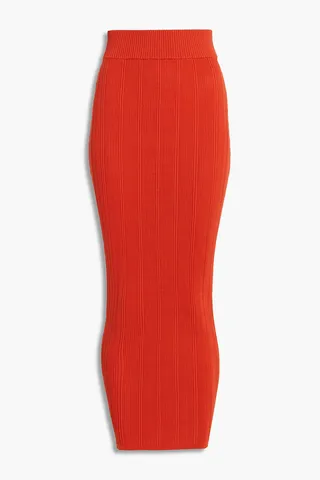 Maribel ribbed-knit midi skirt