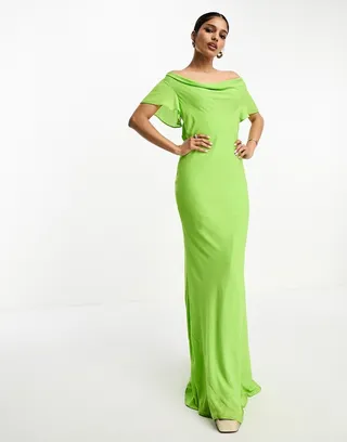 ASOS DESIGN flutter sleeve cowl neck maxi dress in apple green