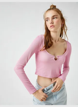 Long Sleeve T-Shirt Metal Accessory Detail