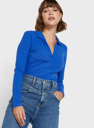 Ribbed Knitted Polo