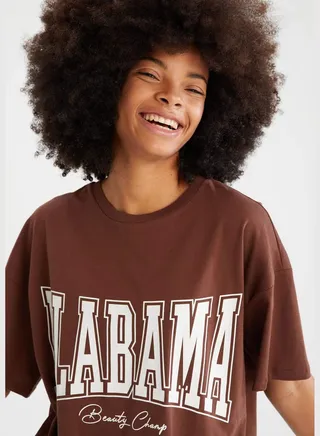 Oversized Crew Neck Short Sleeve Slogan Print T-Shirt