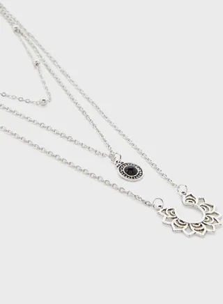 Triple Layer Stone And Decorative Necklace
