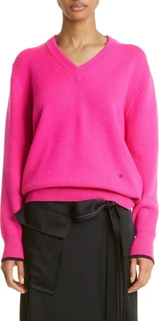 Tipped V-Neck Cashmere Sweater