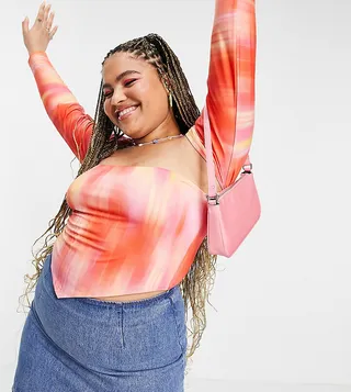 ASOS DESIGN Curve cropped shrug top in blurred marble print