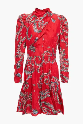 Tali draped printed satin-jacquard mini dress