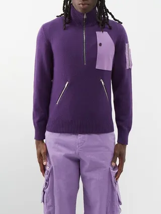 Half-zip Patched Wool Sweater