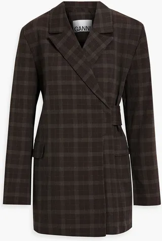 Checked woven wrap blazer