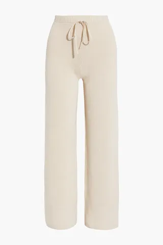 Ribbed cotton-blend wide-leg pants