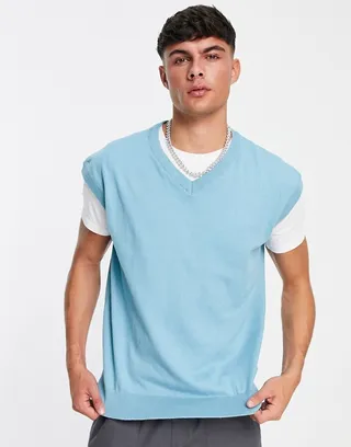 Threadbare v-neck sweater vest in arctic blue