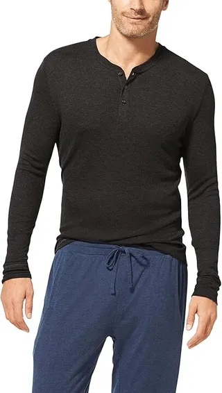 Tommy John Lounge Long Sleeve Henley (Charcoal Heather) Men's Pajama