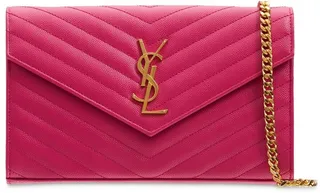 Monogram embossed leather chain wallet