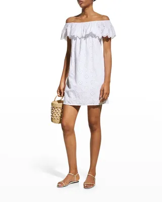 Harbour Eyelet Off-the-Shoulder Mini Dress