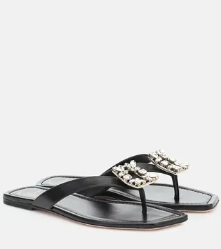 Embellished leather thong sandals