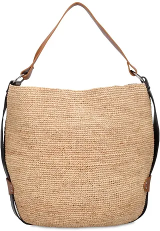 Bayia straw & leather bucket bag