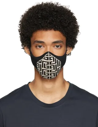 Balmain Off-White & Black Monogram Mask