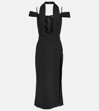 Halterneck wool-blend midi dress