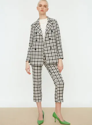 Checked Button Detail Jacket