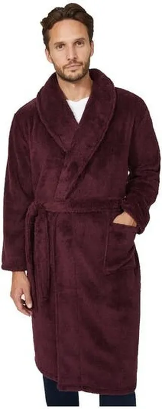 Debenhams Mens Marl Fleece Shawl Collar Bathrobe - Red