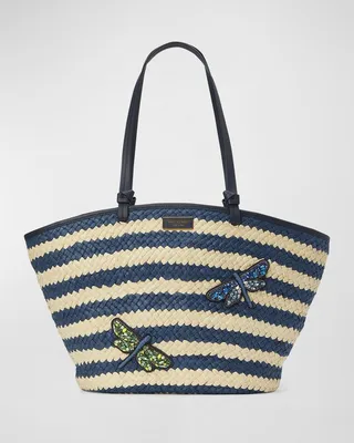 Shore Thing Large Dragonfly Striped Straw Tote Bag