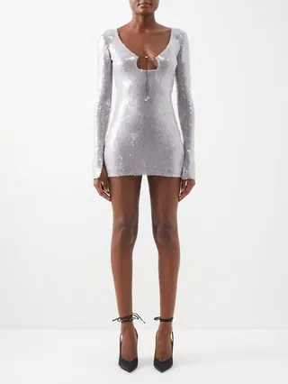 Solaria Keyhole-neck Sequinned Mini Dress