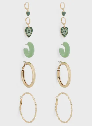 5 Pair Mix Hoop Heart Earring Set