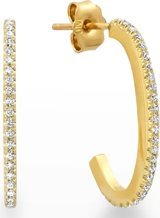Small Elongated Edith Hoop Earrings with Diamond Pave
