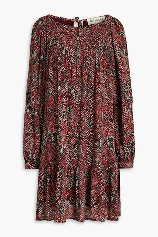 Devan gathered snake-print crepe mini dress