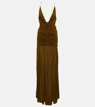 Ruched deep V-neck gown