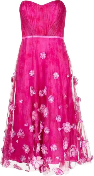 Floral-Embellished Strapless Dress