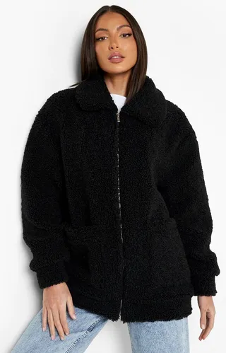 Tall Teddy Faux Fur Bomber Jacket