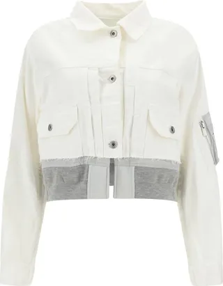 Sacai Panelled Cropped Denim Bomber Jacket