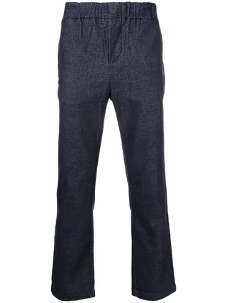 Elasticated-Waist Slip-On Straight-Leg Trousers