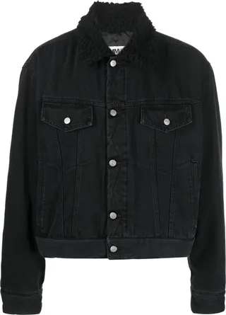 Faux-Shearling Collar Denim Jacket