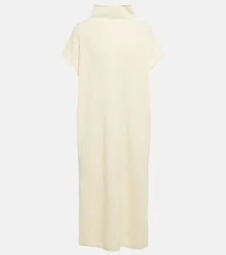 Ribbed-knit wool mockneck dress